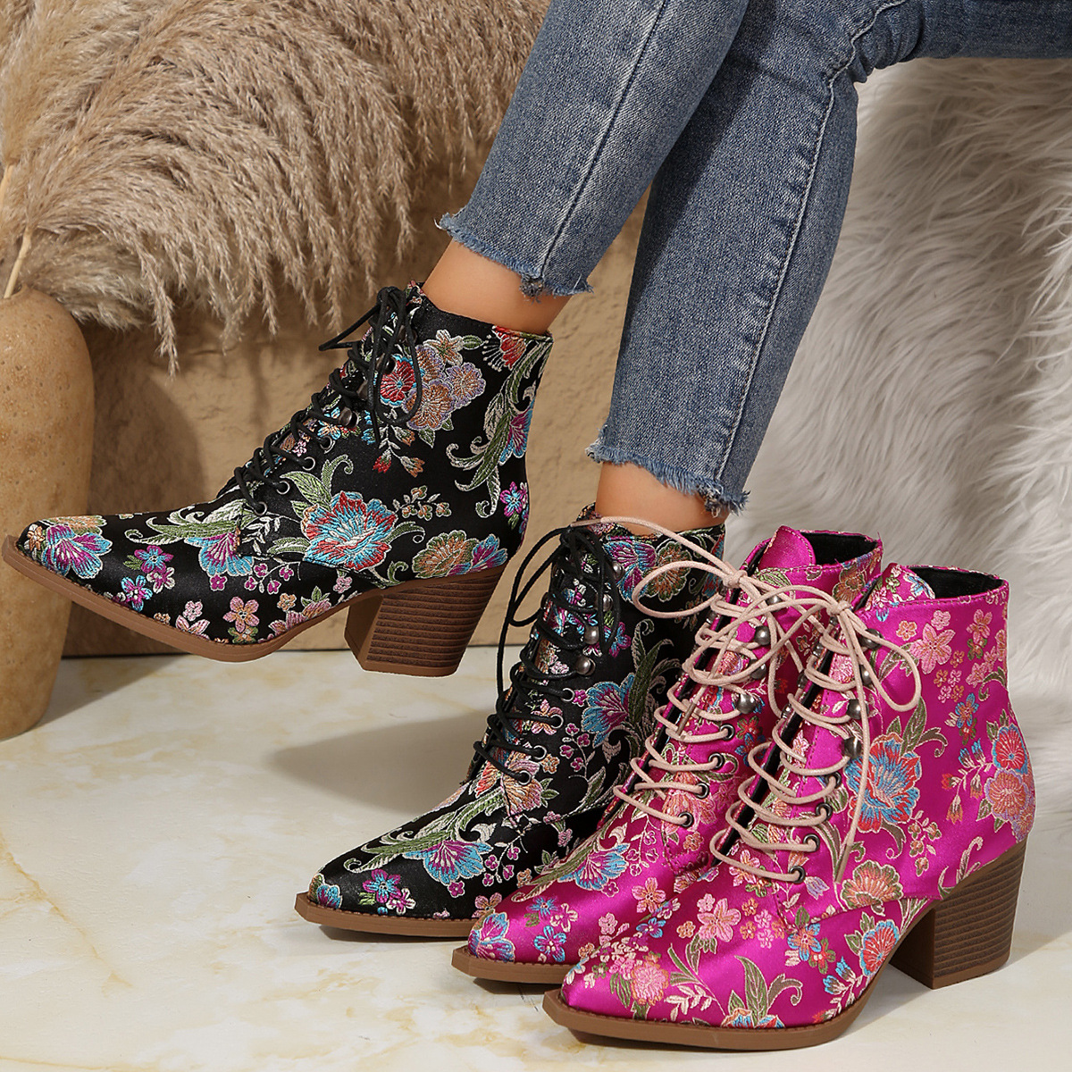 Winter Ethnic Fashion For Women - Ethnic Pointed-Toe Ankle Boots for Women
