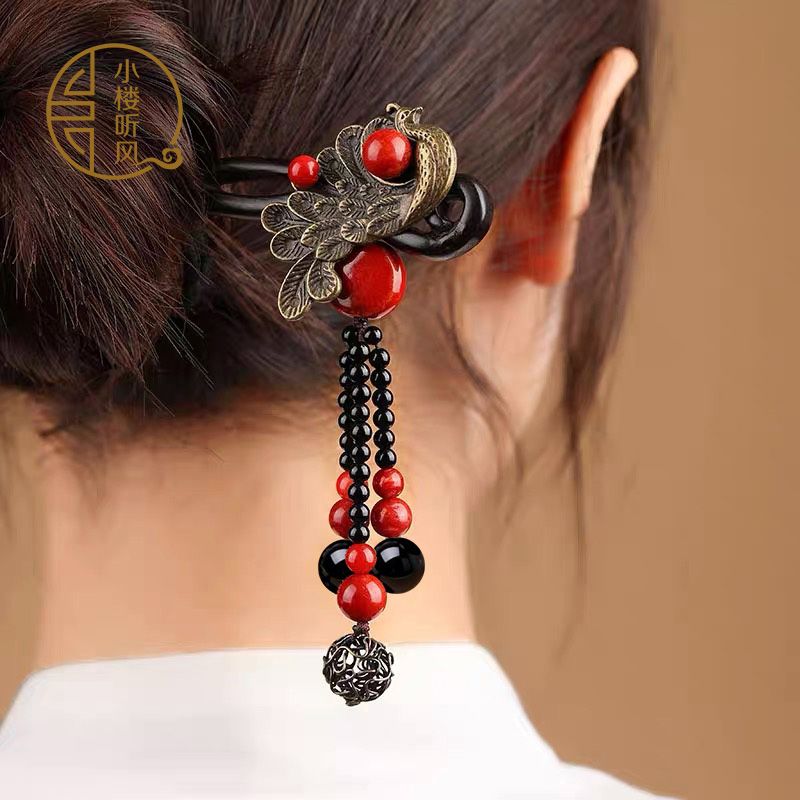 Ethnic Contemporary Fashion - Ebony Wood Hairpin Tassel Step Shake