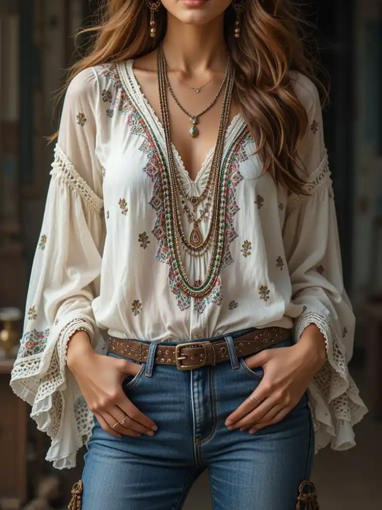 Women V-neck Ethnic Style Long - Ethnic Fashion Clothing review and price