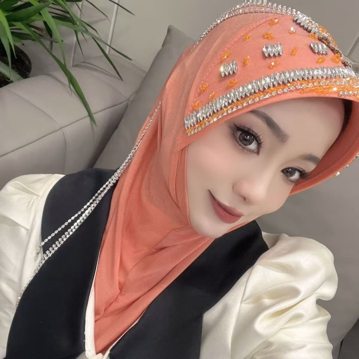 Luxury Hat Hijab Pink Scarf wi - Ethnic Fashion Women review and price