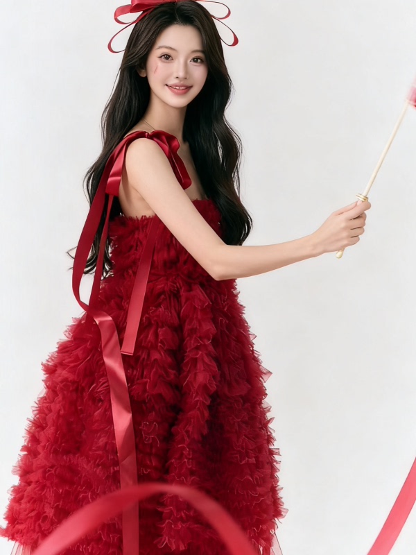 Red Tulle Skirt Artistic Birth - Ethnic Fashion Clothing review and price