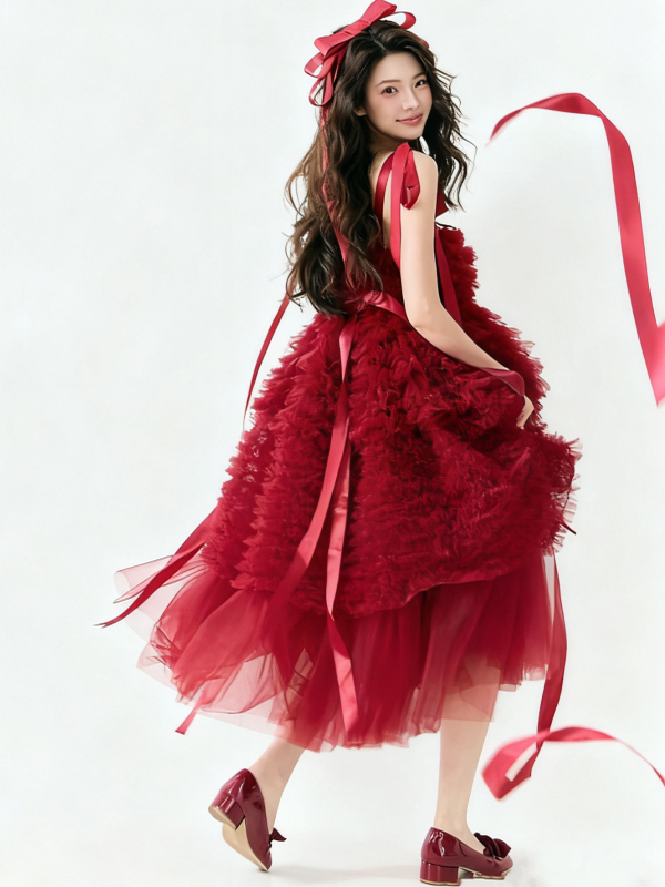 Red Tulle Skirt Artistic Birth - Ethnic Fashion Clothing review and price