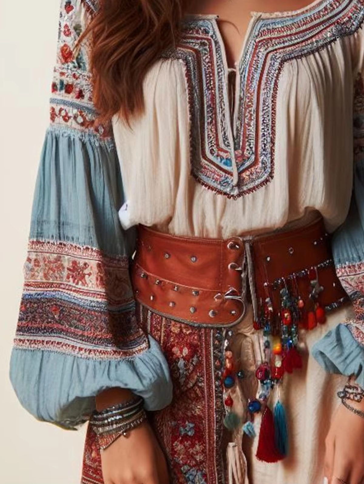 Lantern Sleeves Boho Blouse Fl - Ethnic Fashion Clothing review and price