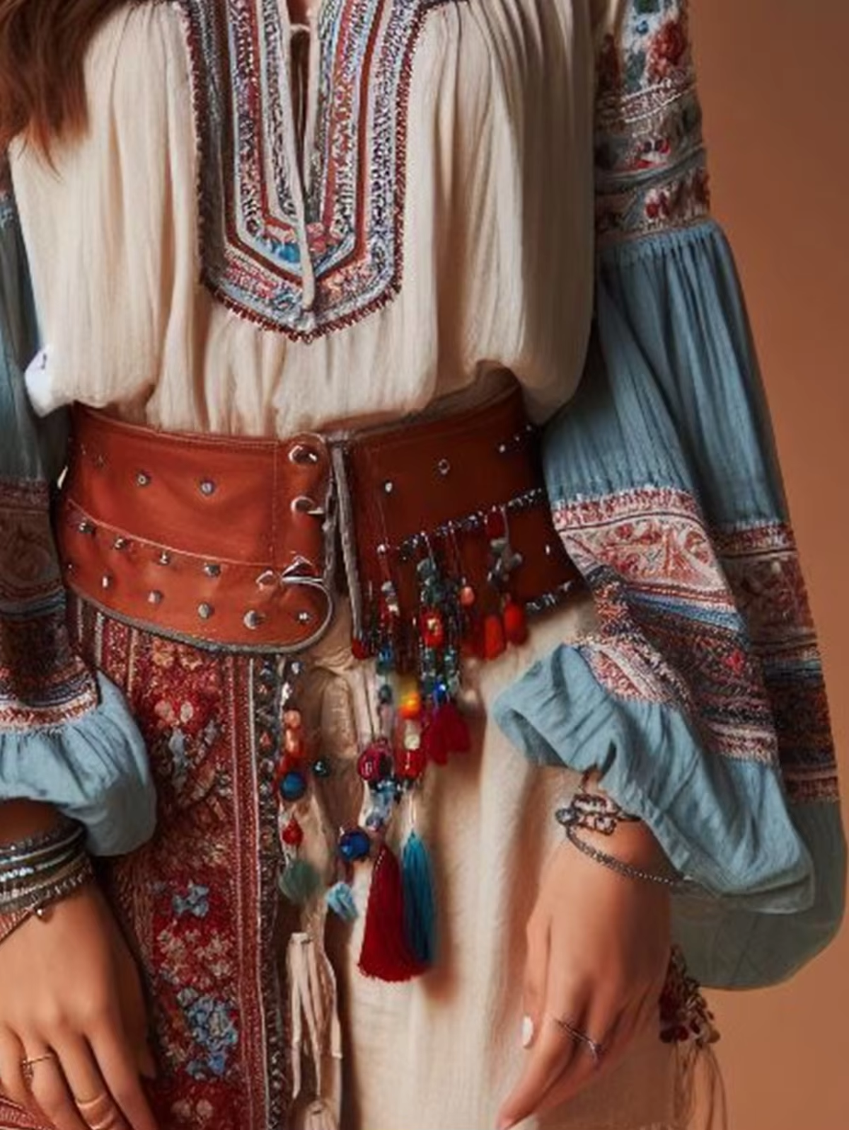 Lantern Sleeves Boho Blouse Fl - Ethnic Fashion Clothing review and price